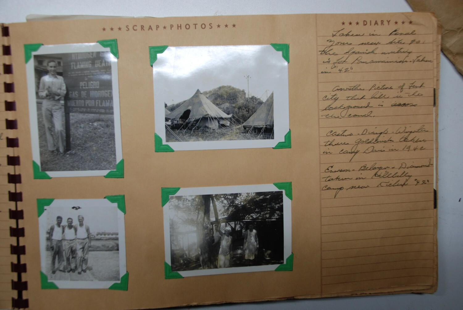 Scrapbook Page: Panama Canal Zone Hazard Signage and Camp Life, 1942, Jack T. Kelley Collection