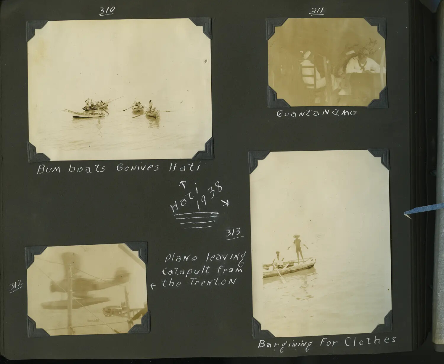 Scrapbook Page: USS Trenton Floatplane Catapult Launch and Port Call, Haiti/Guantanamo, 1938