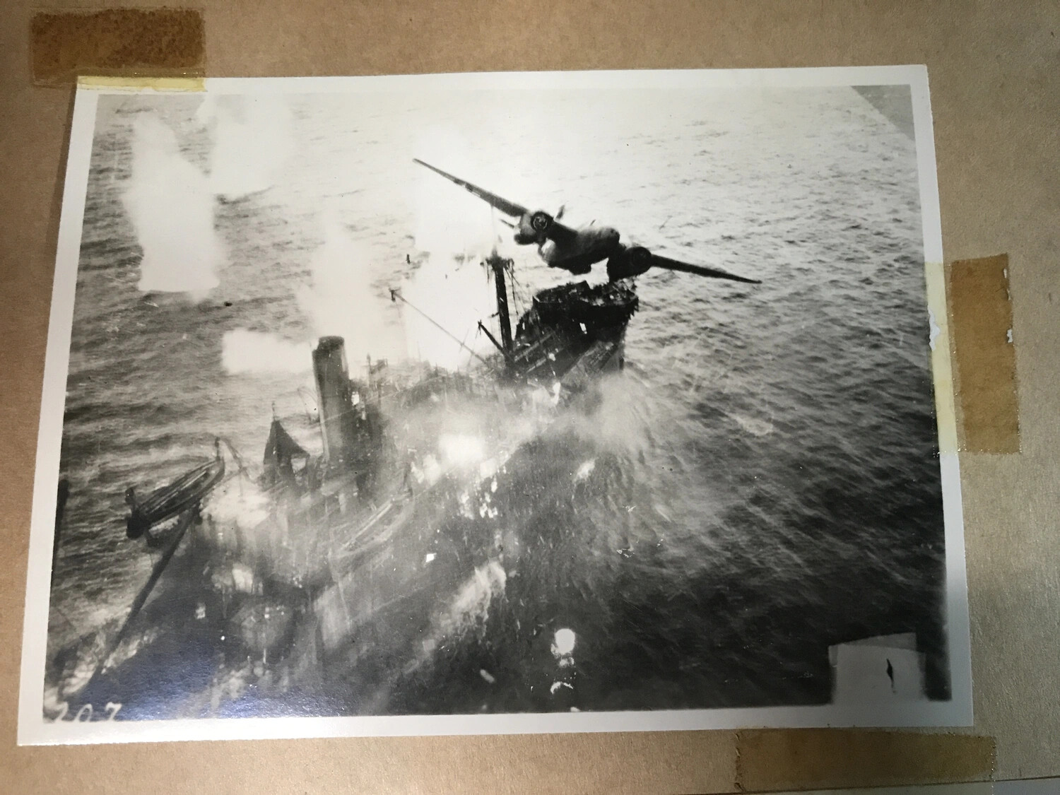 B-25 Mitchell Bomber Attacking Japanese Ship at Mast-Height, Southwest Pacific