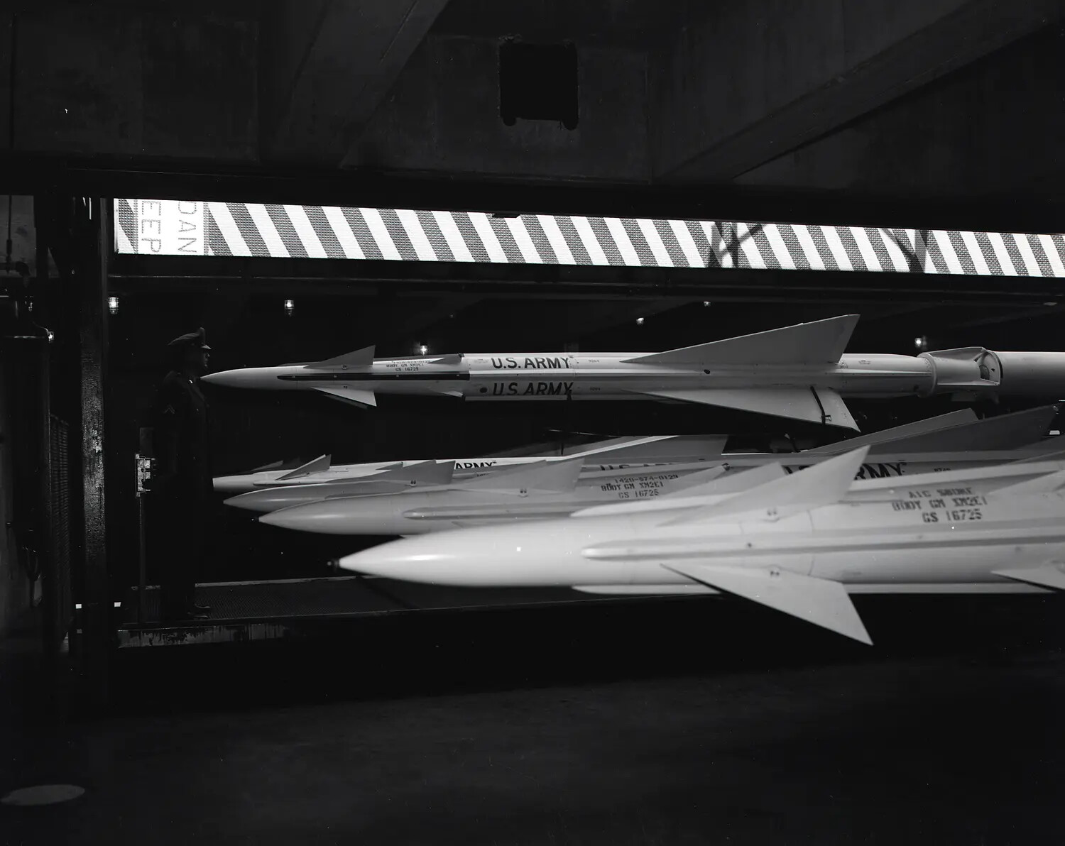 Nike Missile Magazine Interior with Soldier and Racked Missile Rounds