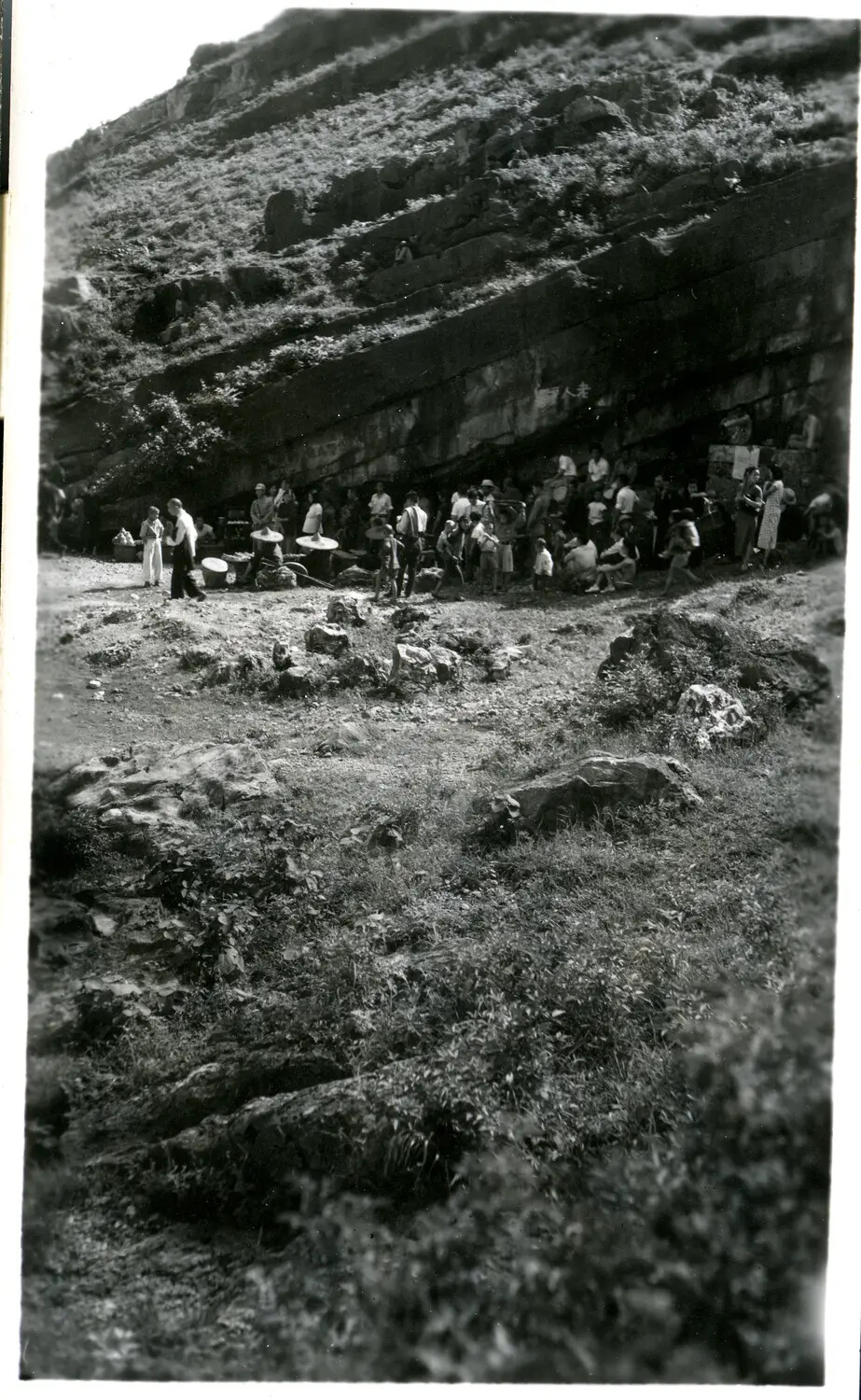 Local Gathering at Rock Outcropping, China Burma India Theater, WWII