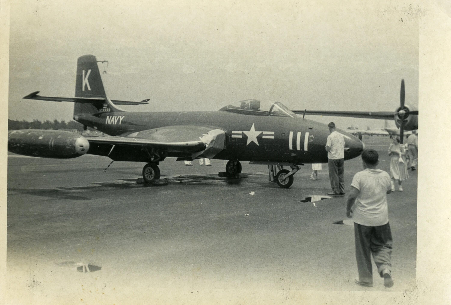 Douglas F3D Skyknight All-Weather Jet Fighter on Static Display, U.S. Navy Flight Line, 1950s