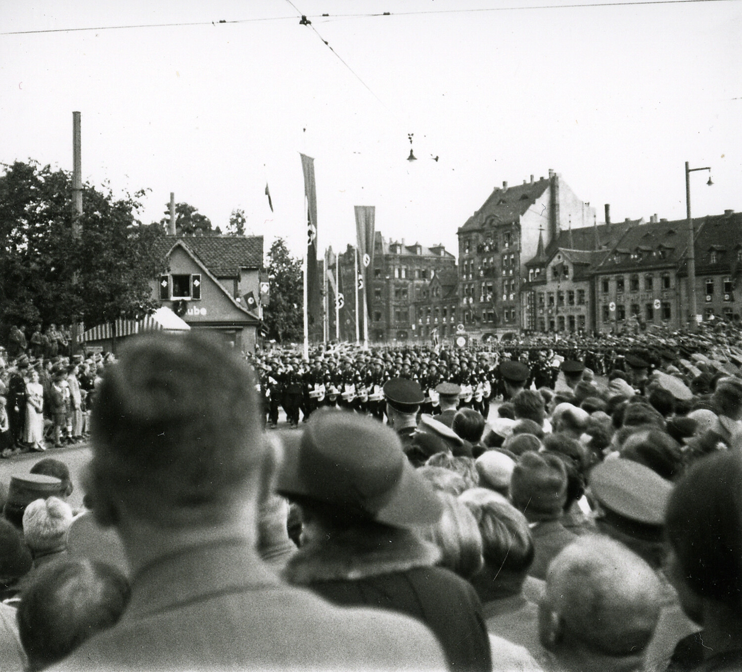 Crowd and Marching Formation at Nazi Party Rally, Nuremberg, Germany, 1930s
