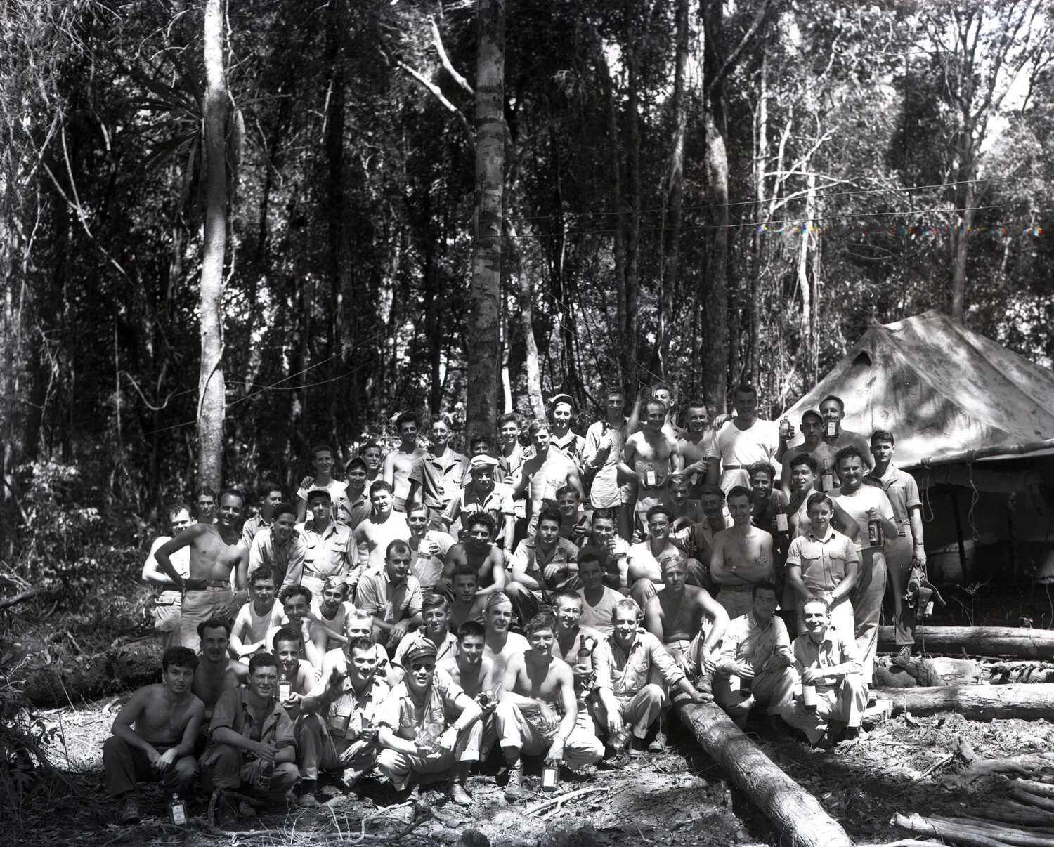 Group Portrait of Servicemen at Jungle Camp, China-Burma-India Theater, WWII