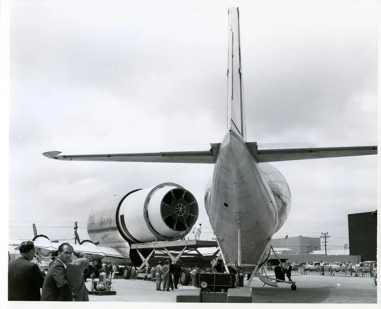 Large Jet Airliner Fitted with Oversized Test Engine Pod for Flight Trials, c. 1960s (Best-Guess Identification)