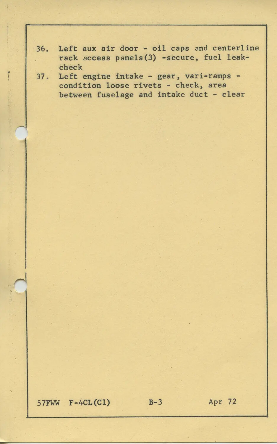 F-4 Phantom II Preflight Checklist Page, 57th Fighter Weapons Wing, April 1972