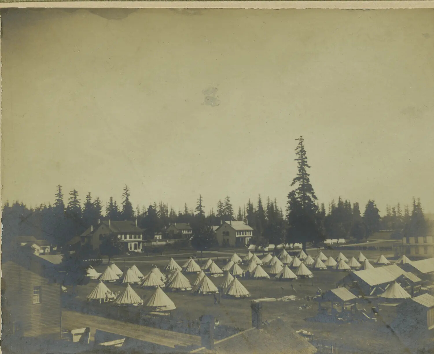 Aerial View of Sibley Tent Encampment at a West Coast Army Post, c. 1898