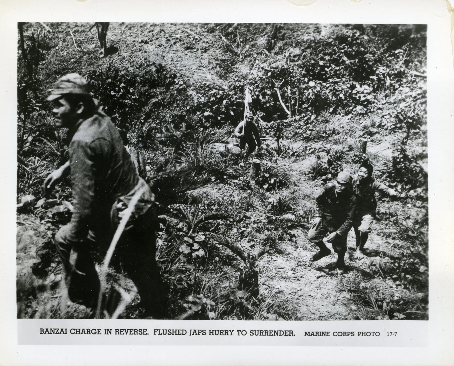 U.S. Marine and Surrendering Japanese Personnel During the Battle of Okinawa, 1945 (Marine Corps Photo 17-7)