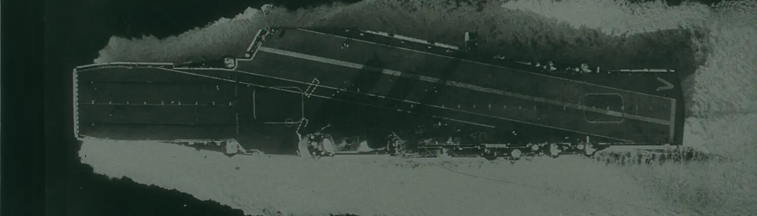 Aerial View of Aircraft Carrier Underway, WWII-Era 35mm Negative