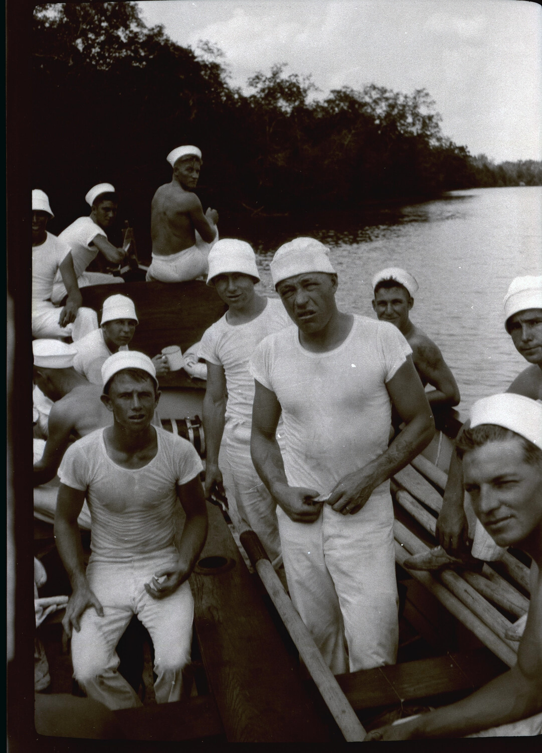 U.S. Navy Sailors Aboard River Boat/Launch, Pre-WWII China, 1930s