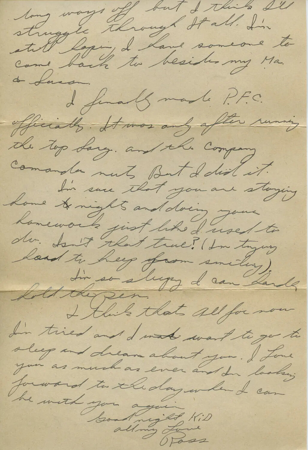 Handwritten WWII Personal Letter, Page from the Moon Family Wood Box Collection