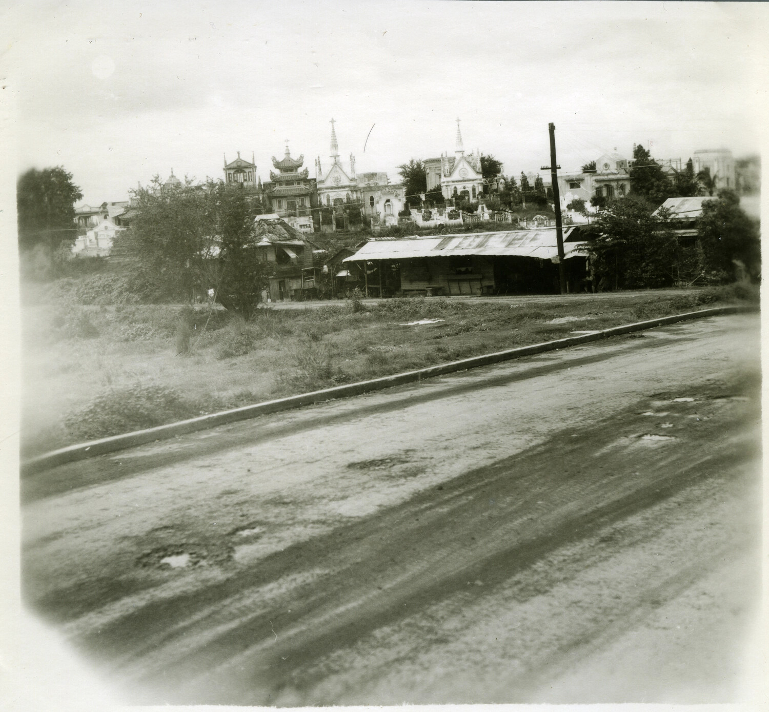 Distant Townscape with Pagoda and Church-Style Architecture, Pacific/East Asia Theater, WWII