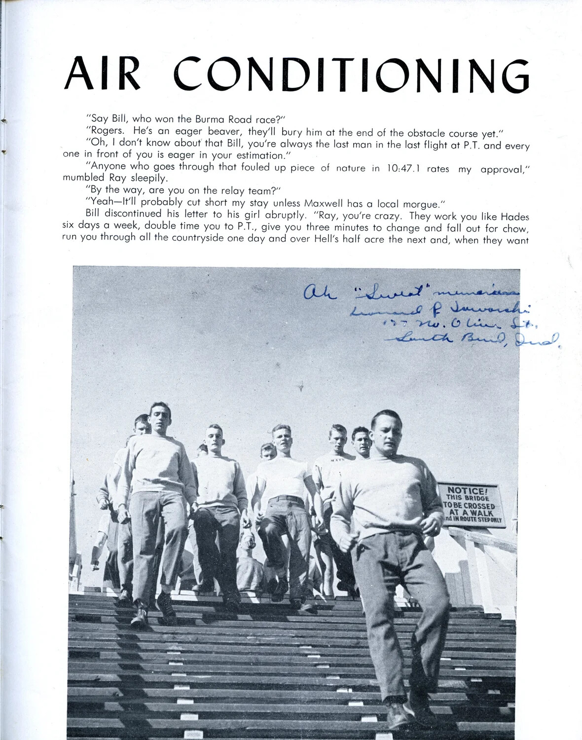 "Air Conditioning" Chapter Page, USAAF Preflight Training Booklet, with Cadets on Bleacher Stairs