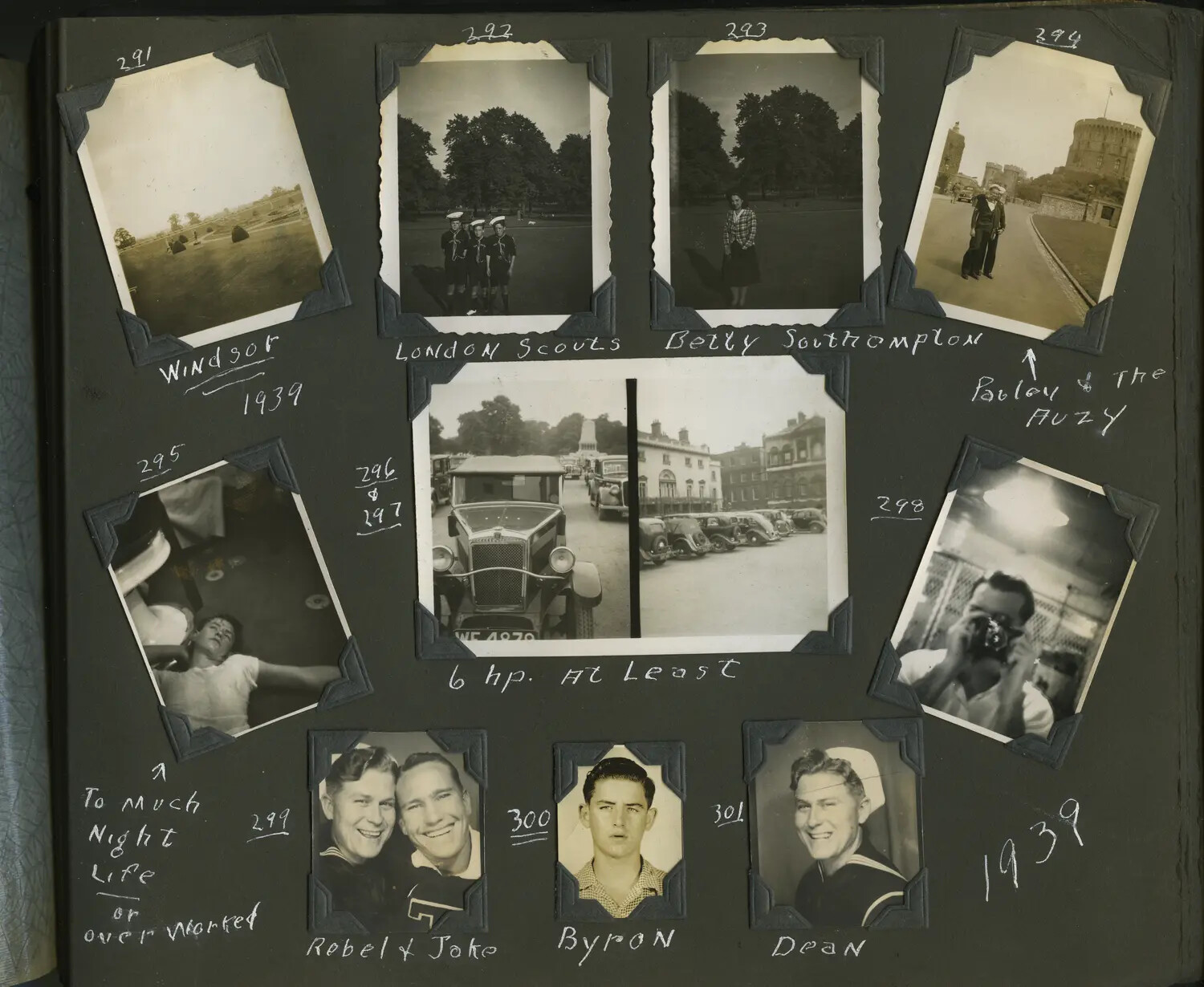 Scrapbook Page: US Navy Sailor's Shore Leave in England, 1939 (USS Trenton Album)
