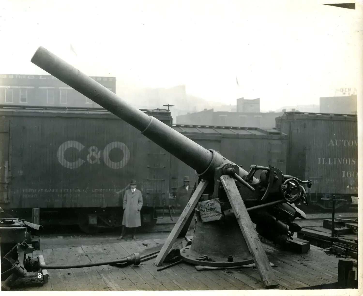 Naval Deck Gun from SMS Emden on Railroad Flatcar — WWI War Trophy, Cincinnati, Ohio