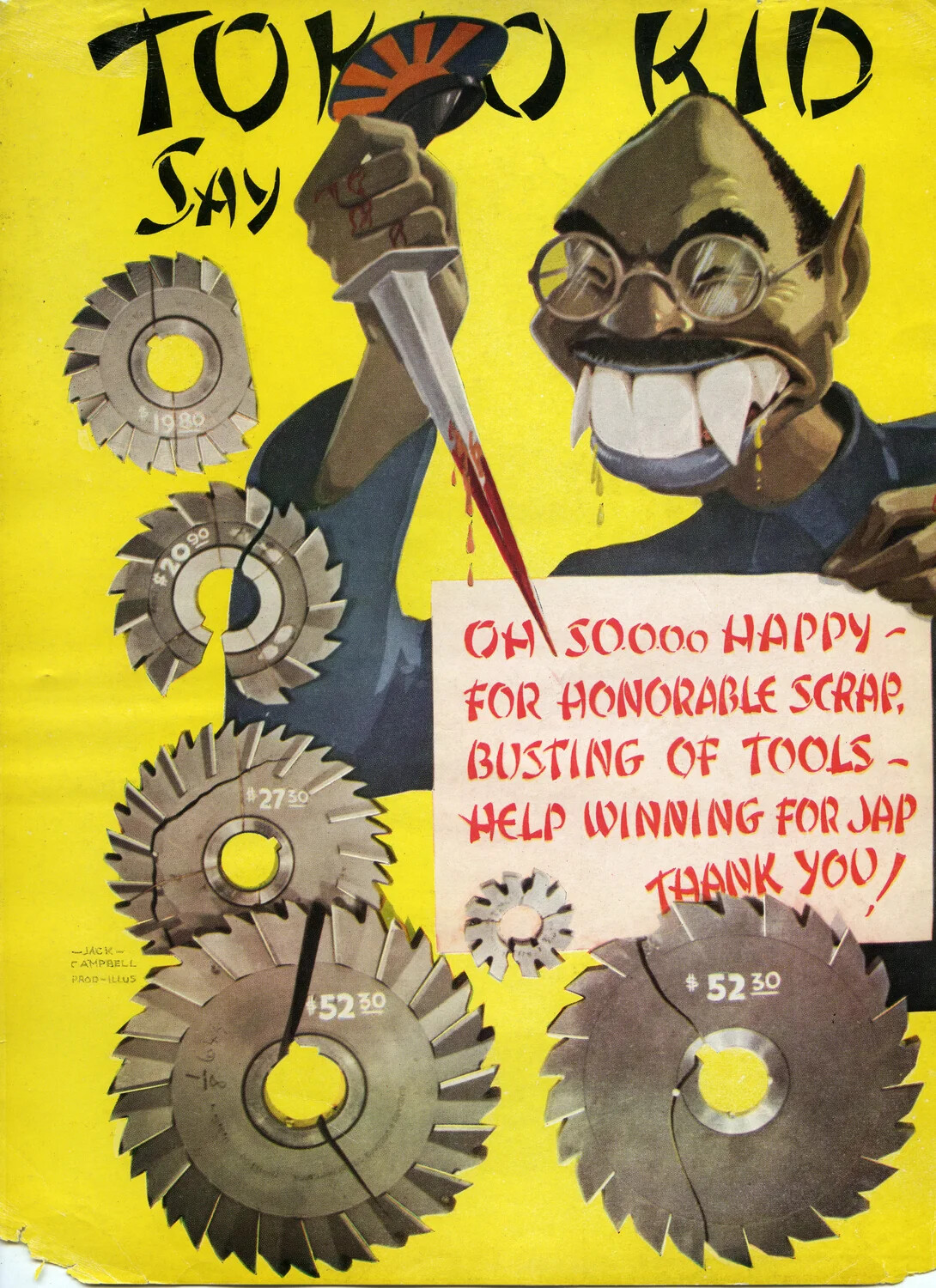 'Tokio Kid' WWII War Production Propaganda Poster — Tool Waste/Scrap Conservation Campaign