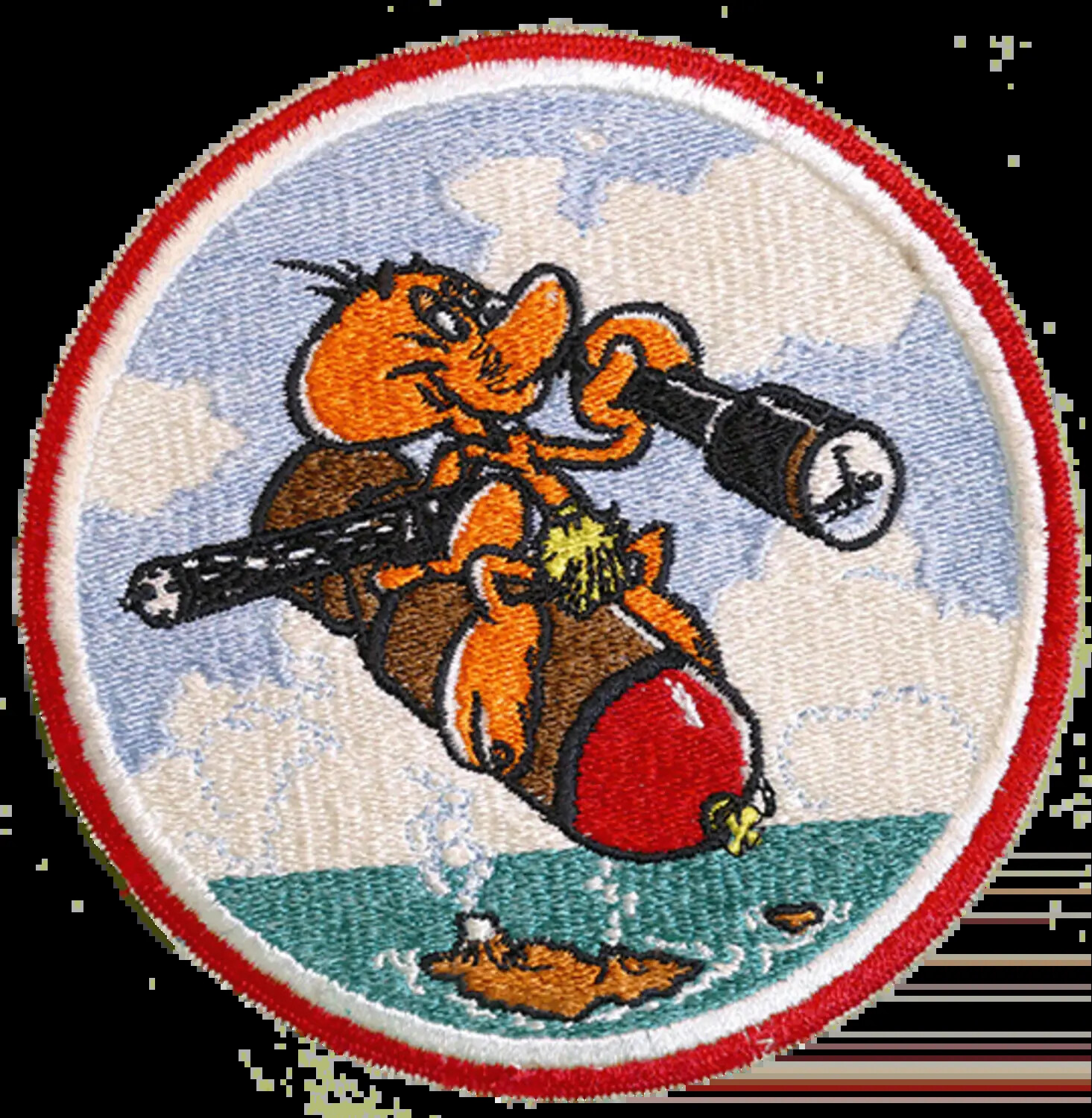 U.S. Navy Squadron Insignia Patch: Hornet/Wasp Character Riding Bomb, Korean War Era