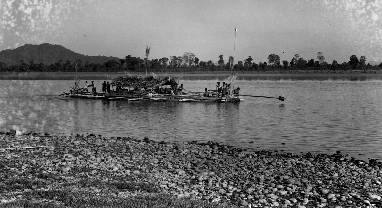 Bamboo River Raft with Thatched Shelter, Burma Theater, WWII-era