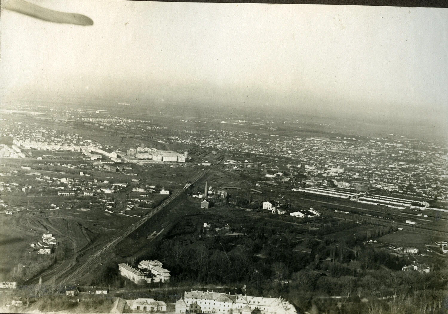 Aerial View of a French Town from an Open-Cockpit Aircraft, WWI French Pilot Album
