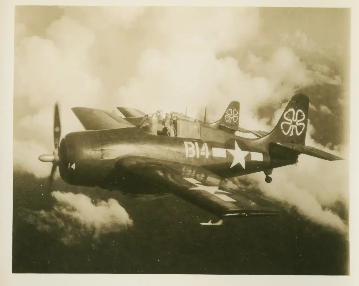 FM-2 Wildcat Fighter in Flight, USS Petrof Bay (CVE-80) Air Group, WWII Pacific Theater
