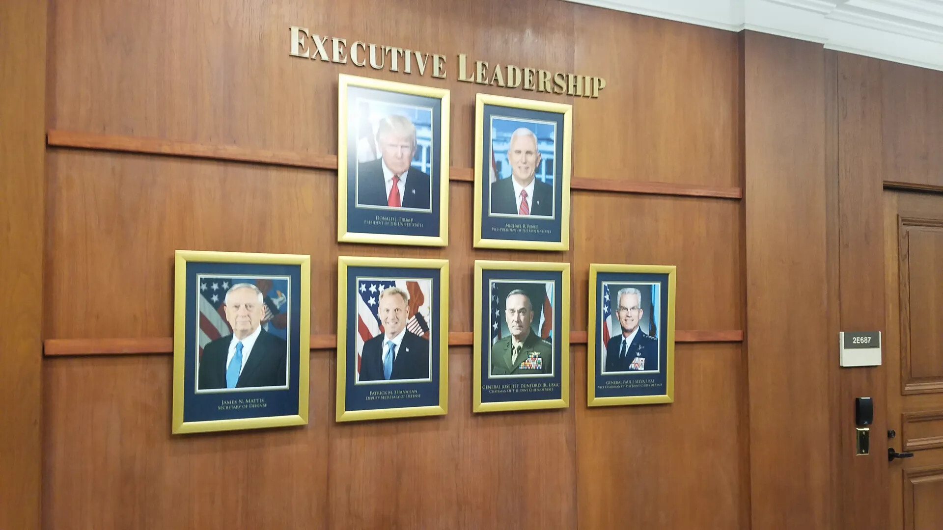 Pentagon 'Executive Leadership' Portrait Wall Outside Room 2E687, October 24, 2017