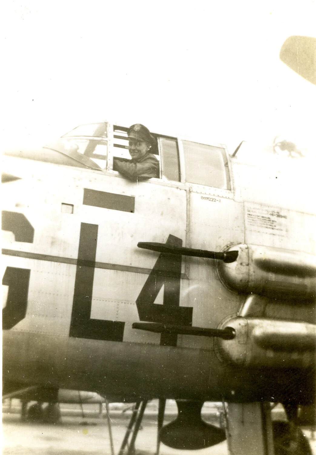 B-25 Mitchell Bomber with Pilot in Cockpit, Squadron Code "G L4", 345th Bomb Group