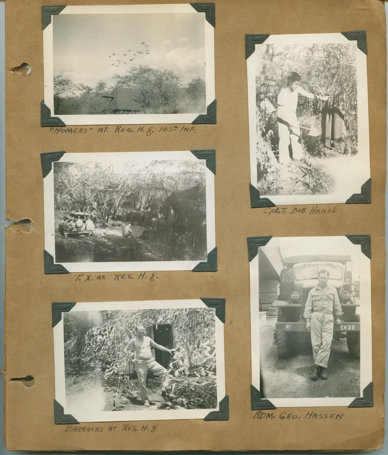 Album Page: Field Encampment of Regimental Headquarters, 105th Infantry, Hawaii, c. 1942