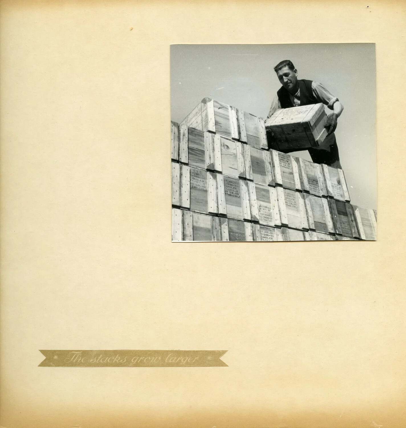 Warehouseman Stacking Crates of Candles, Depot Storage Album Plate