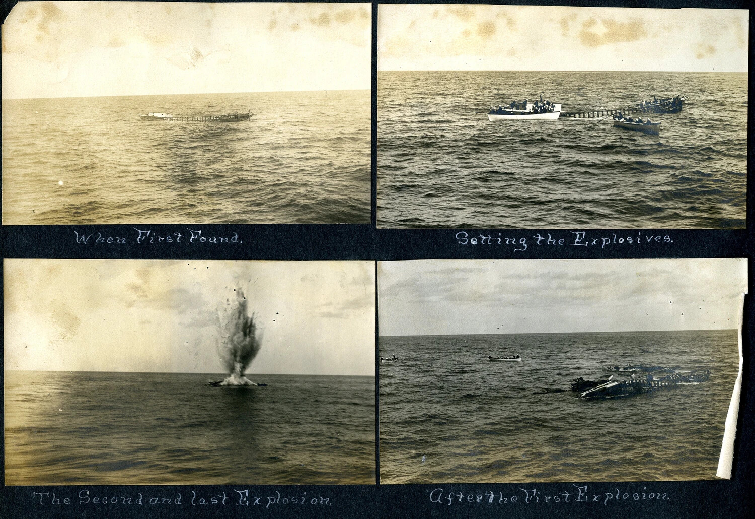 USS Columbia Album, Page 338 -- Crew Demolishing a Floating Derelict at Sea