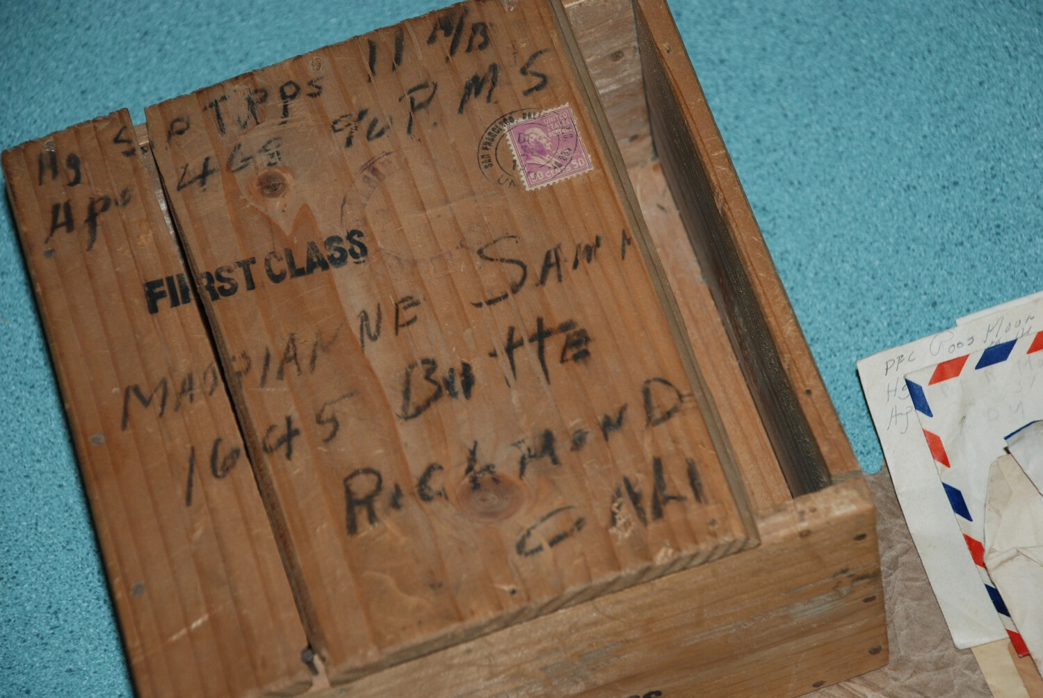 Wooden Shipping Crate Lid with Handwritten Address to Marianne Sammiet, Richmond, California, WWII Correspondence Collection