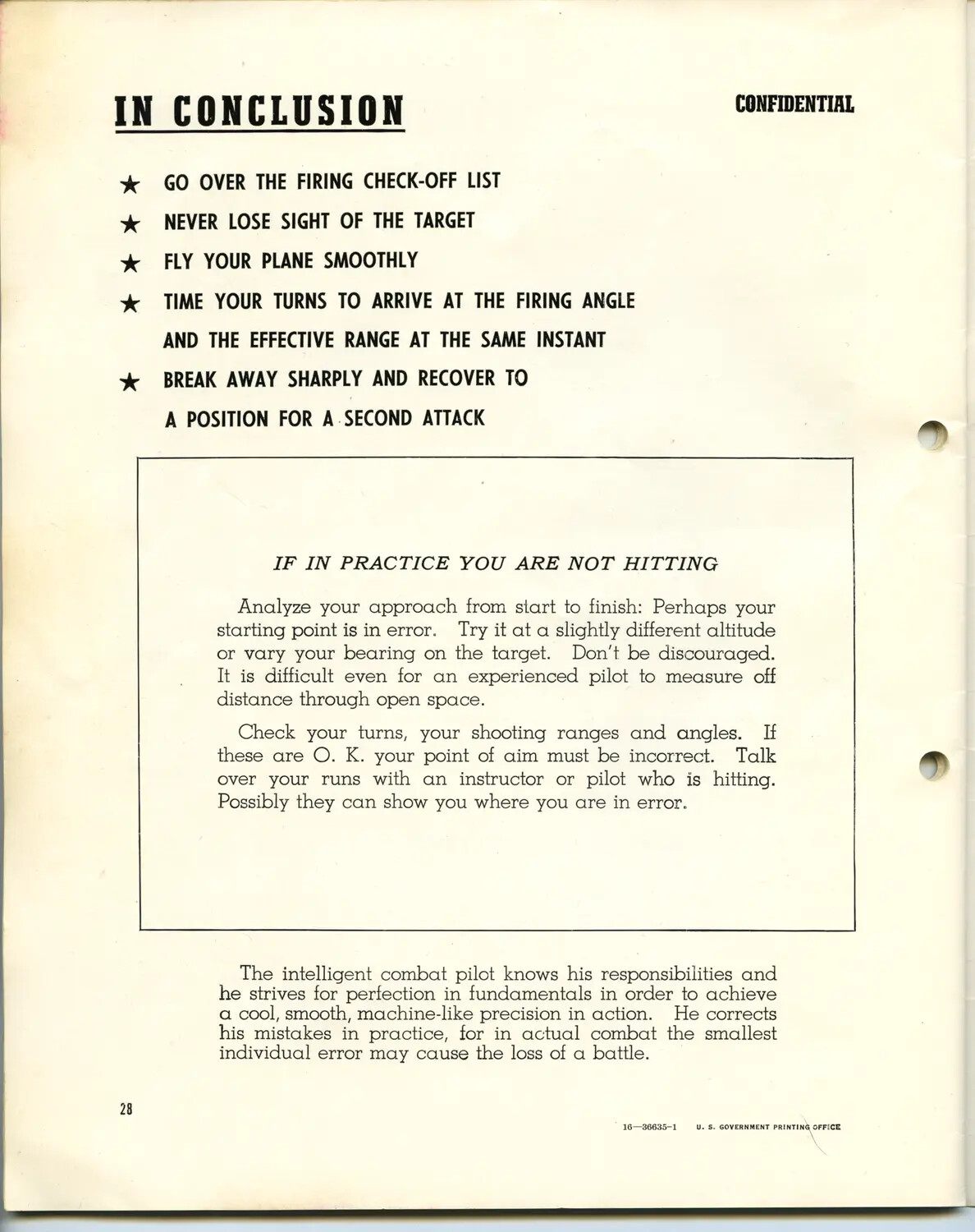 WWII U.S. Army Air Forces Confidential Fighter Gunnery Training Manual, Page 28 — 'In Conclusion'