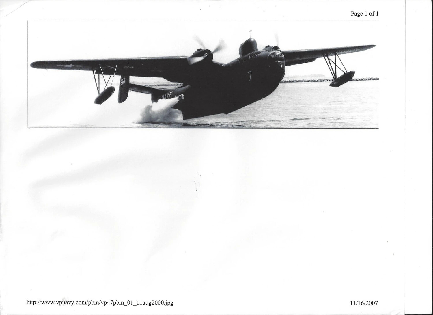 Martin PBM Mariner Flying Boat Performing JATO Takeoff - Reference Photograph