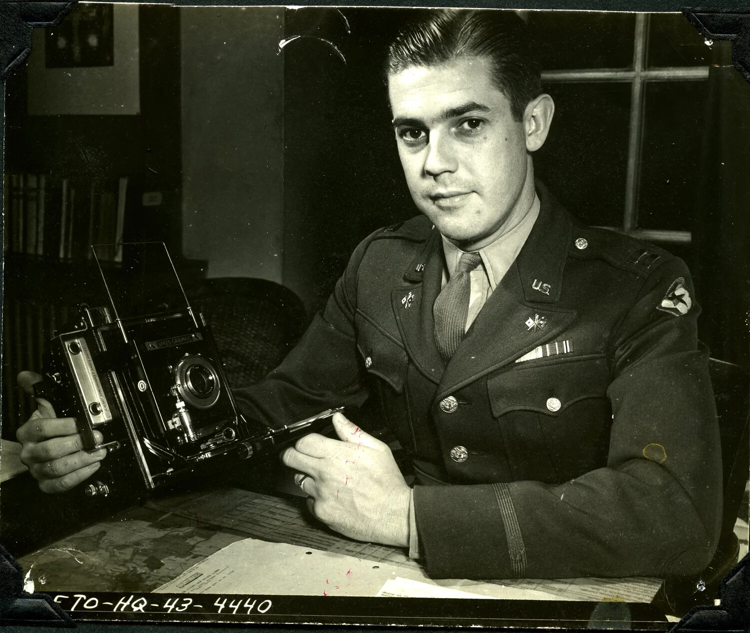 U.S. Army Signal Corps Officer with Speed Graphic Camera, ETO Headquarters, 1943