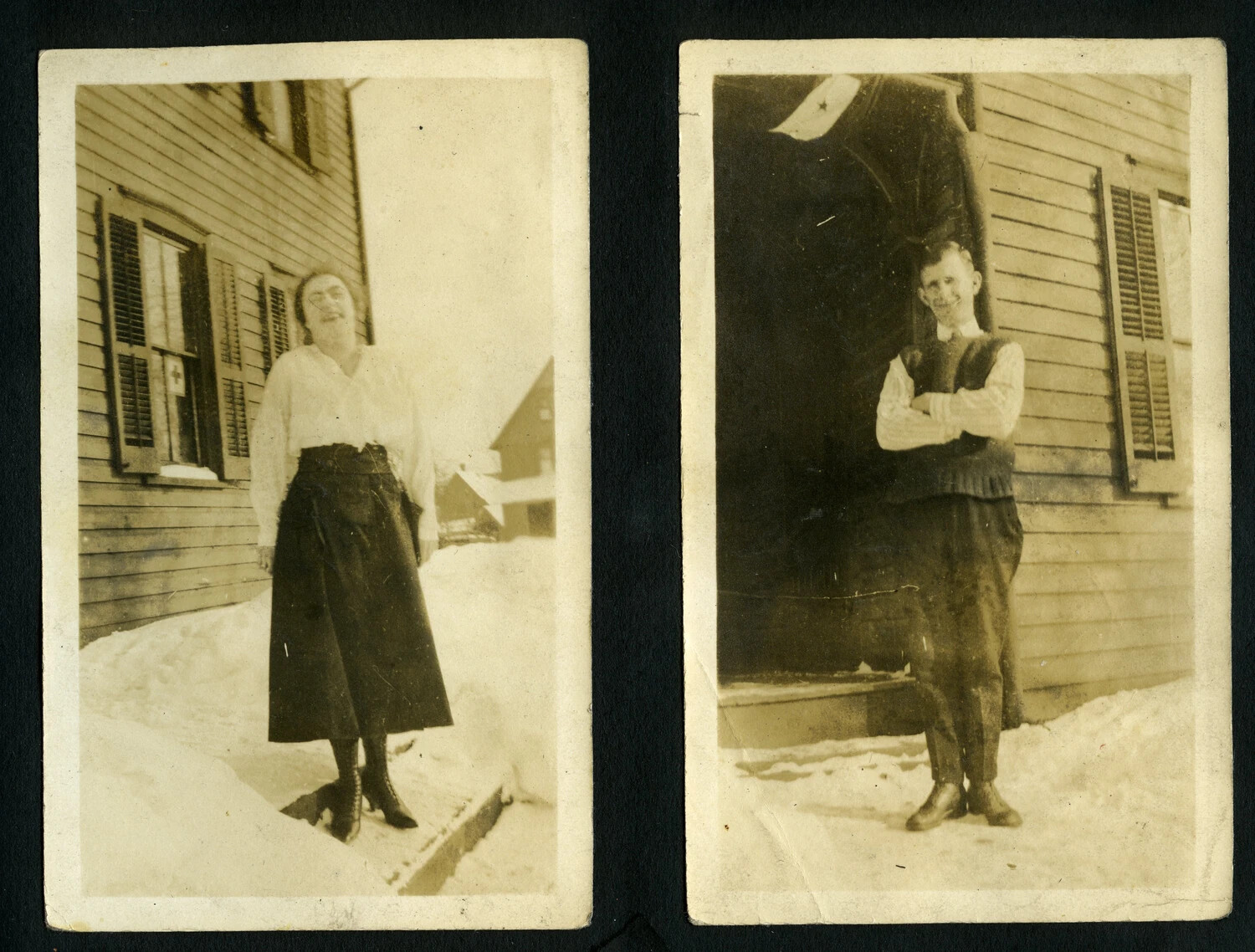Winter Portraits with Red Cross and Service Flags, WWI Home Front Album Page