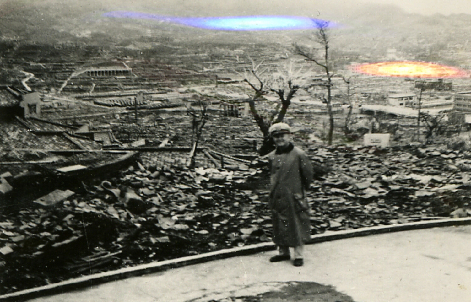 American Serviceman Overlooking Bombed-Out Japanese City, Postwar Japan