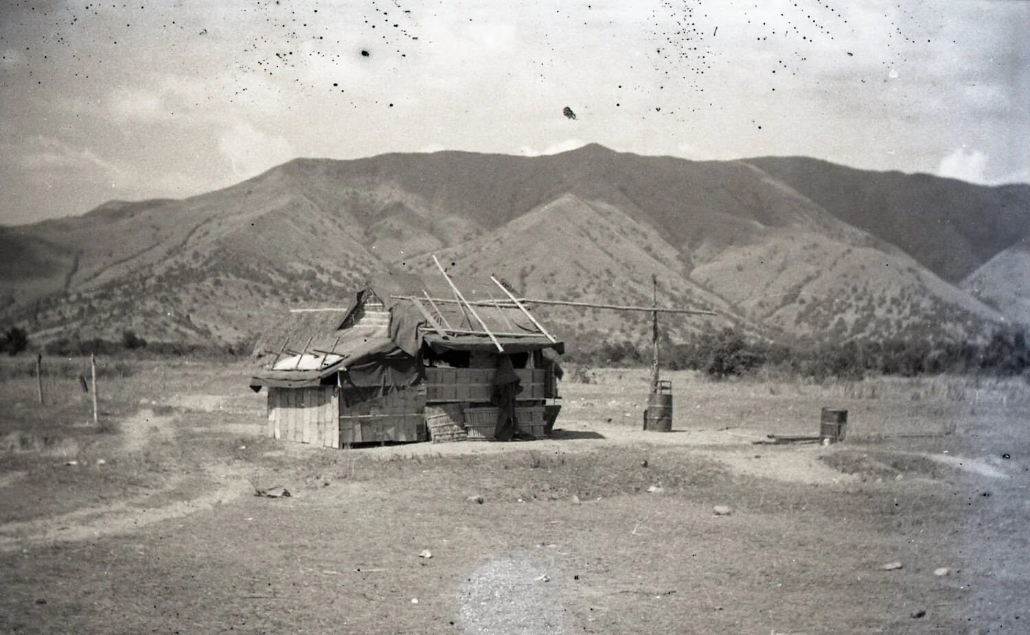 Nipa Hut and Mountain Landscape, Luzon, Philippines, WWII Era