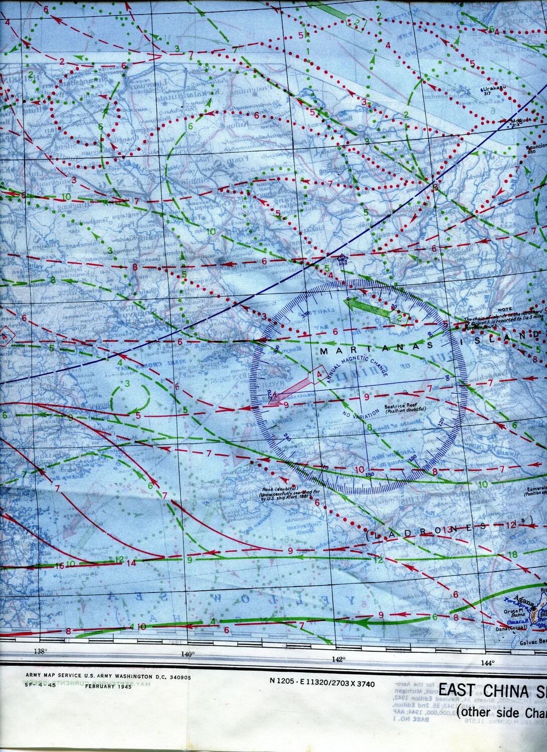 AAF Escape and Evasion Silk Map – East China Sea / Marianas Islands Sector, February 1945