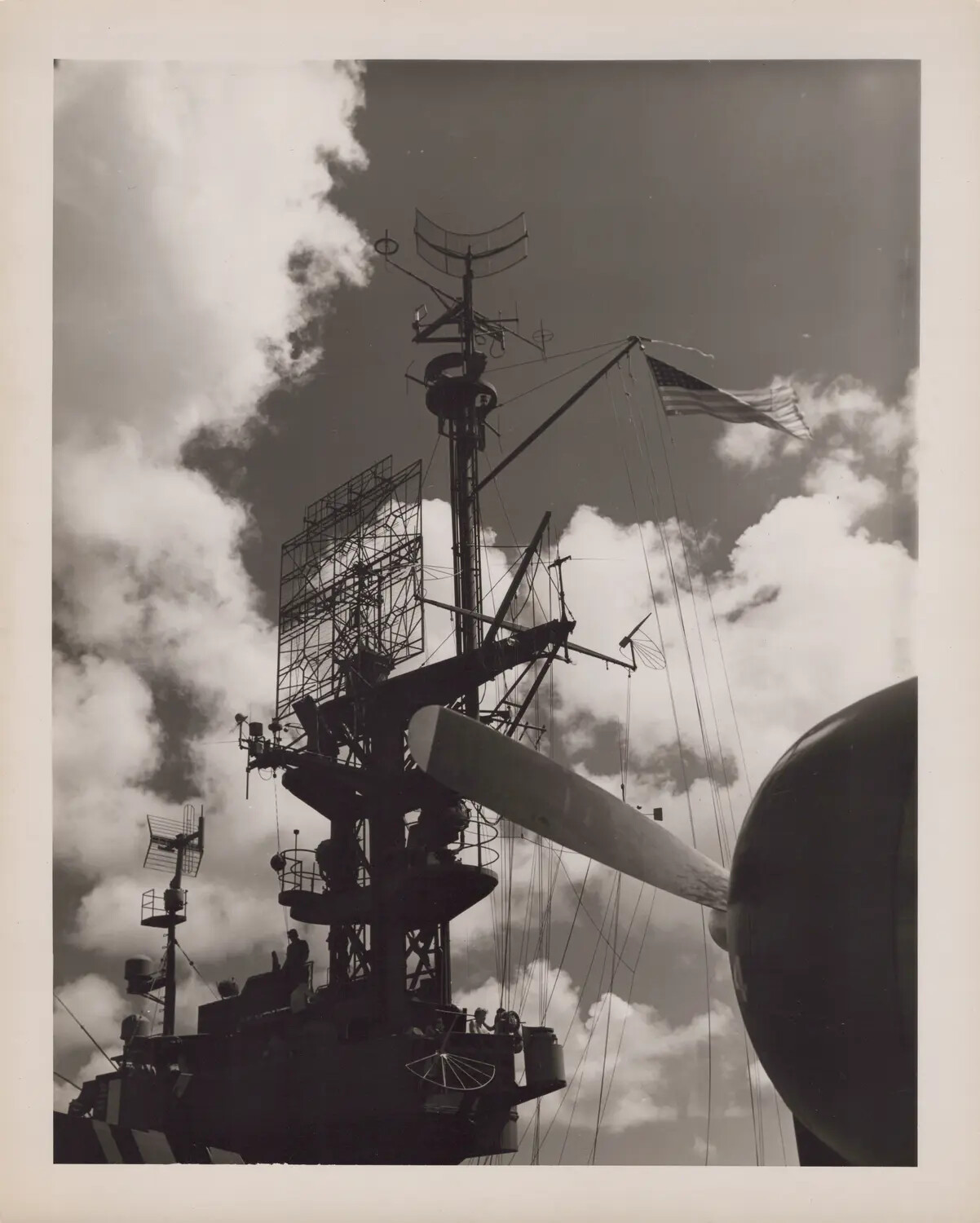 Aircraft Propeller and Ship's Mast with Radar Antennas, U.S. Navy Escort Carrier, WWII