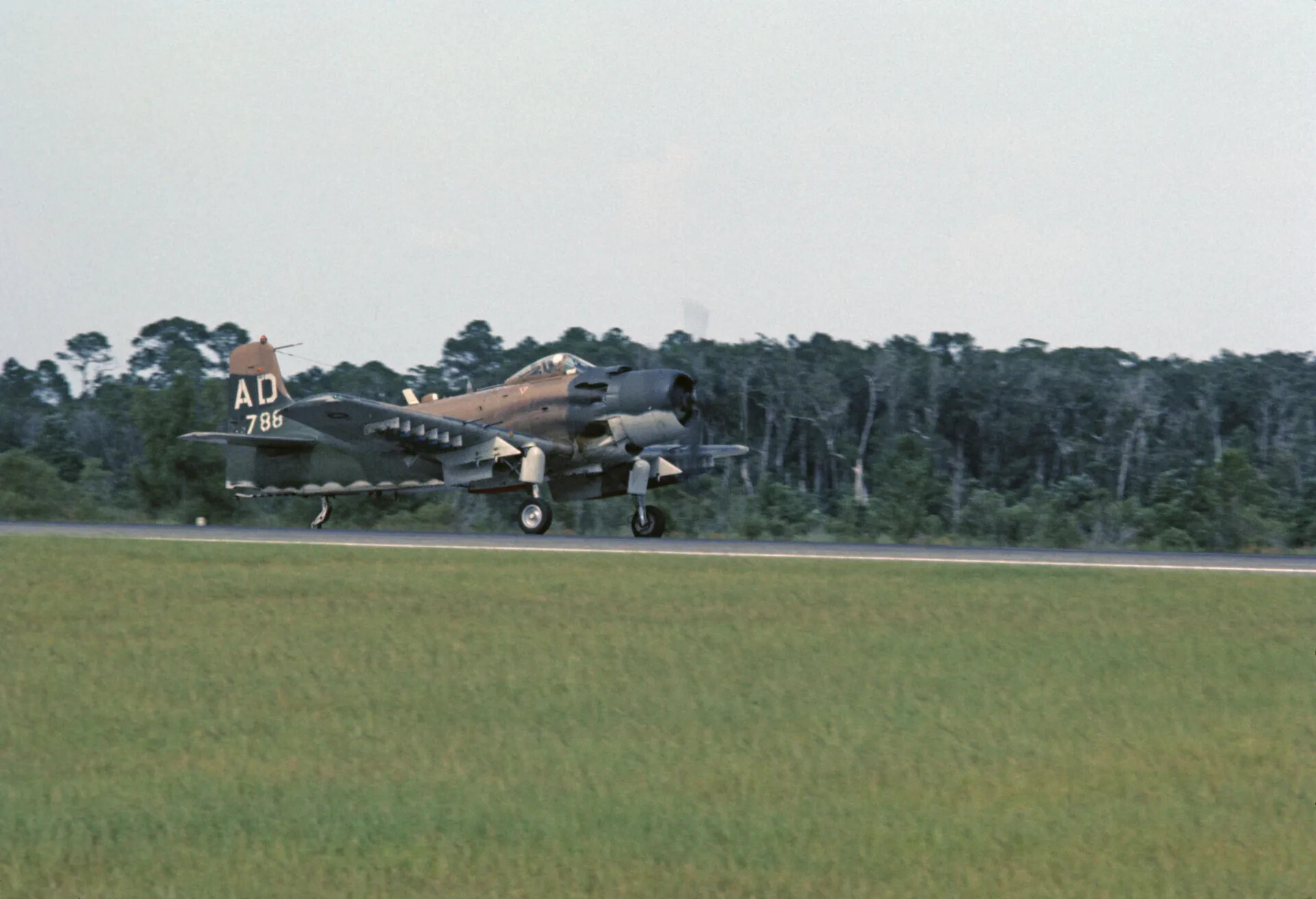 Douglas A-1 Skyraider "AD 788" on Takeoff or Landing Roll, Southeast Asia Camouflage