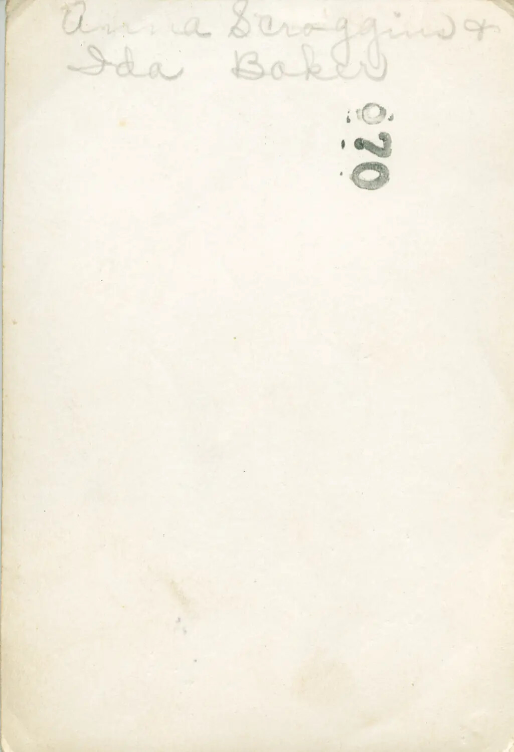 Photograph Verso with Handwritten Inscription 'Anna Scroggins & Ida Baker'