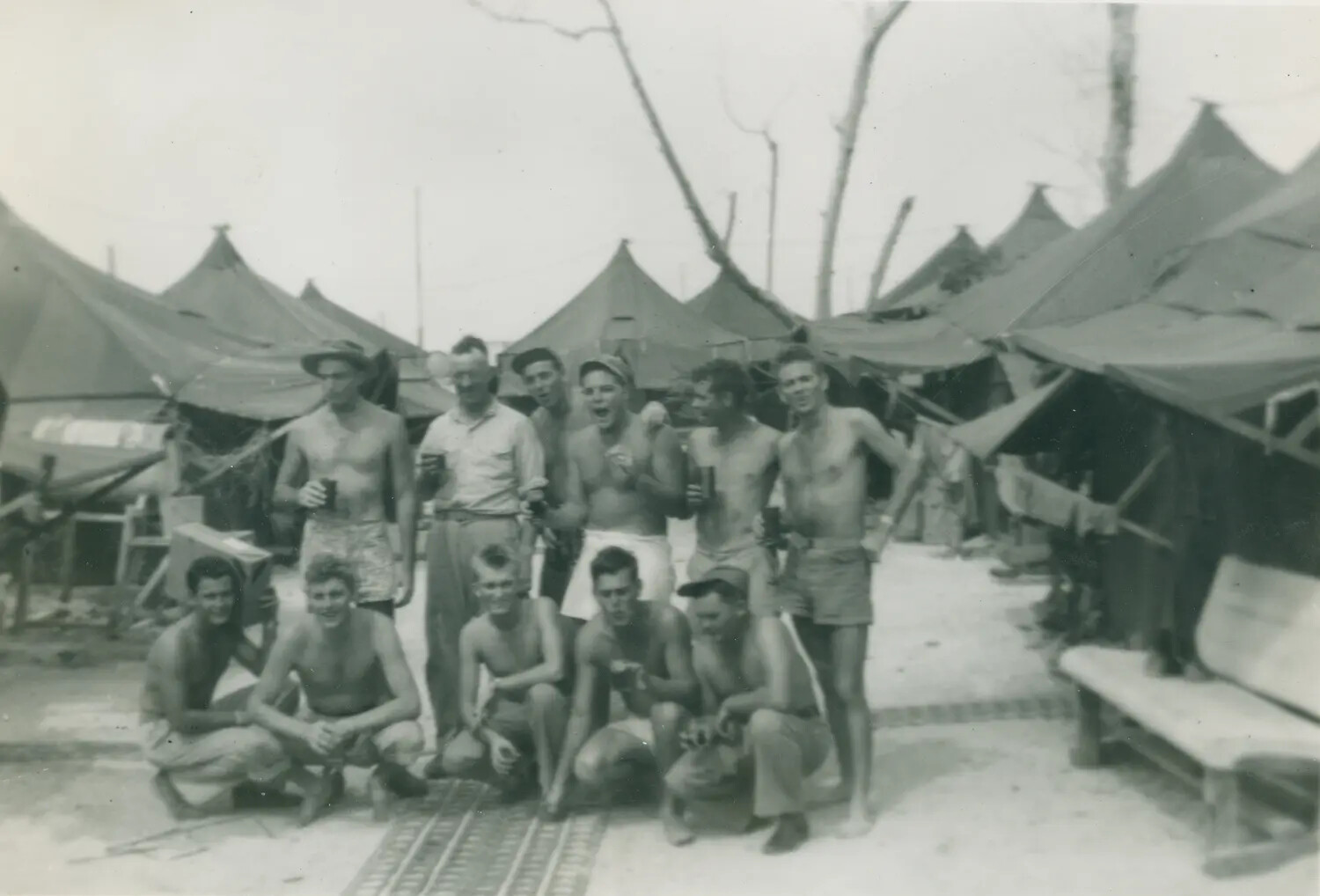 Group Portrait of U.S. Servicemen at Pacific Theater Tent Camp, WWII