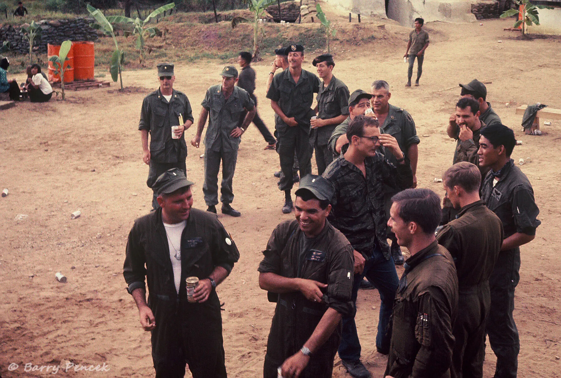 Informal Gathering of U.S. Servicemen at Base Camp, Vietnam War Era
