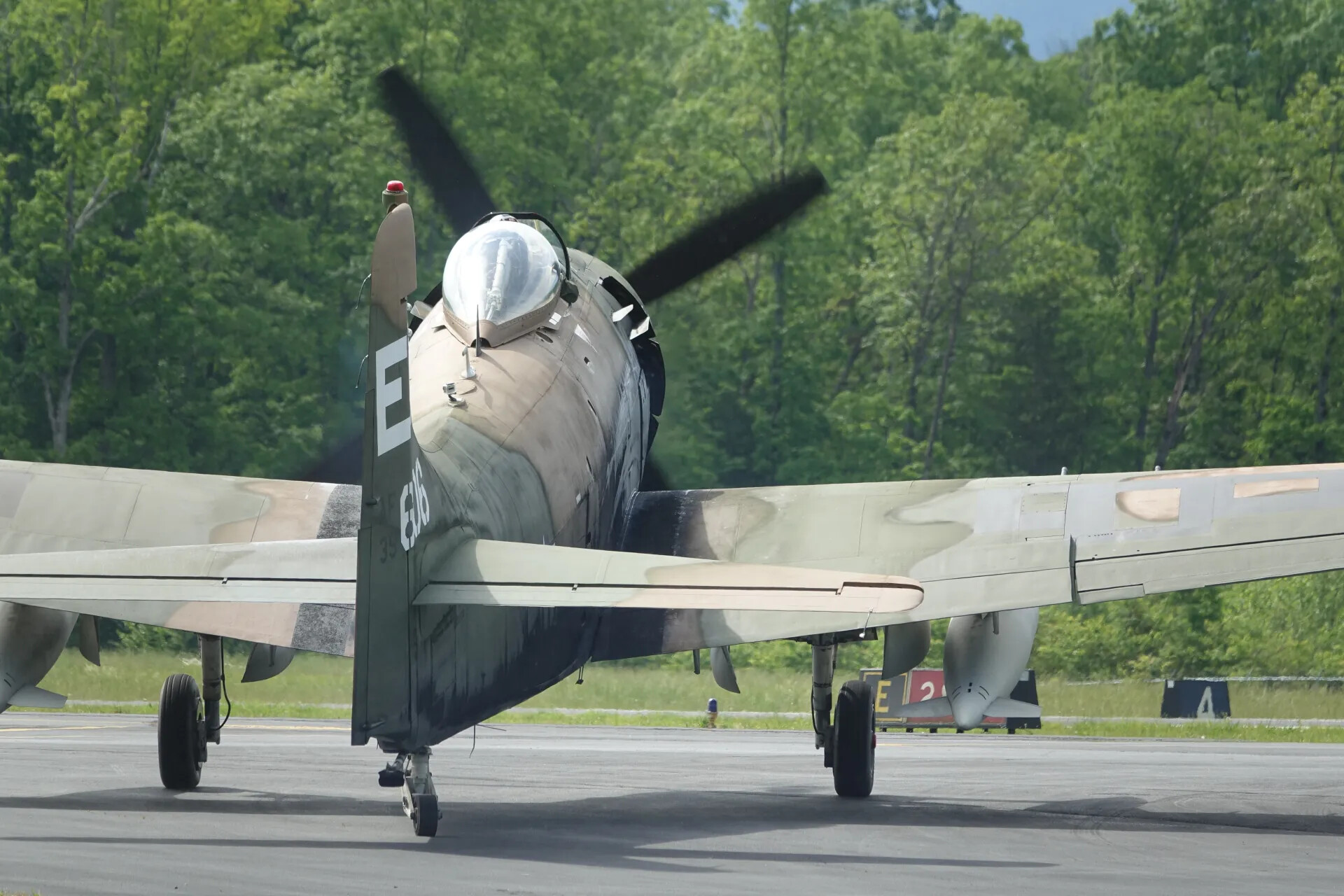 Restored WWII-Era Fighter (P-47 Thunderbolt type) Taxiing at May 2019 Airshow