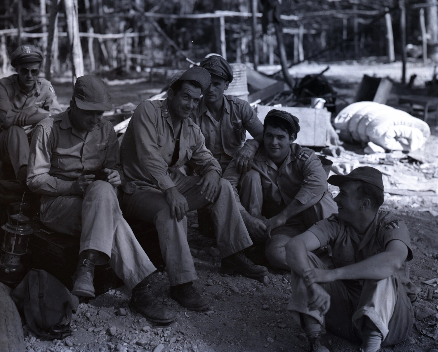 Group Portrait of U.S. Army Air Forces Airmen at a China-Burma-India Theater Camp, WWII