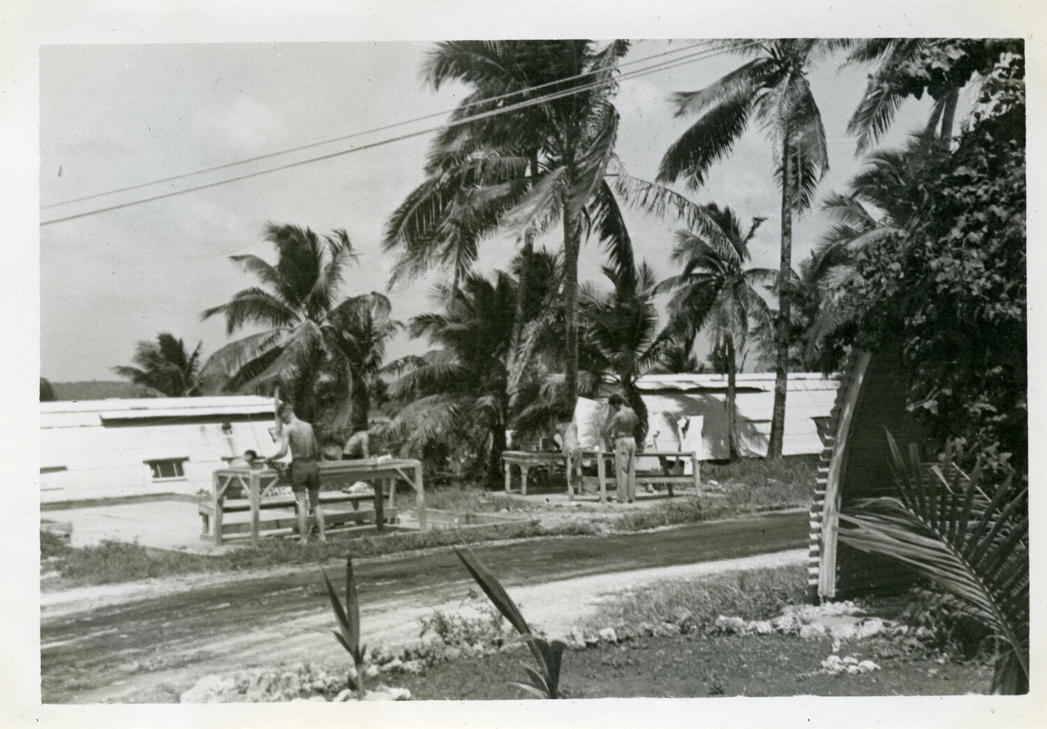 U.S. Navy Camp Scene with Quonset Huts and Palm Trees, Pacific Island Base - VR-6 Agana, Guam Photo Album