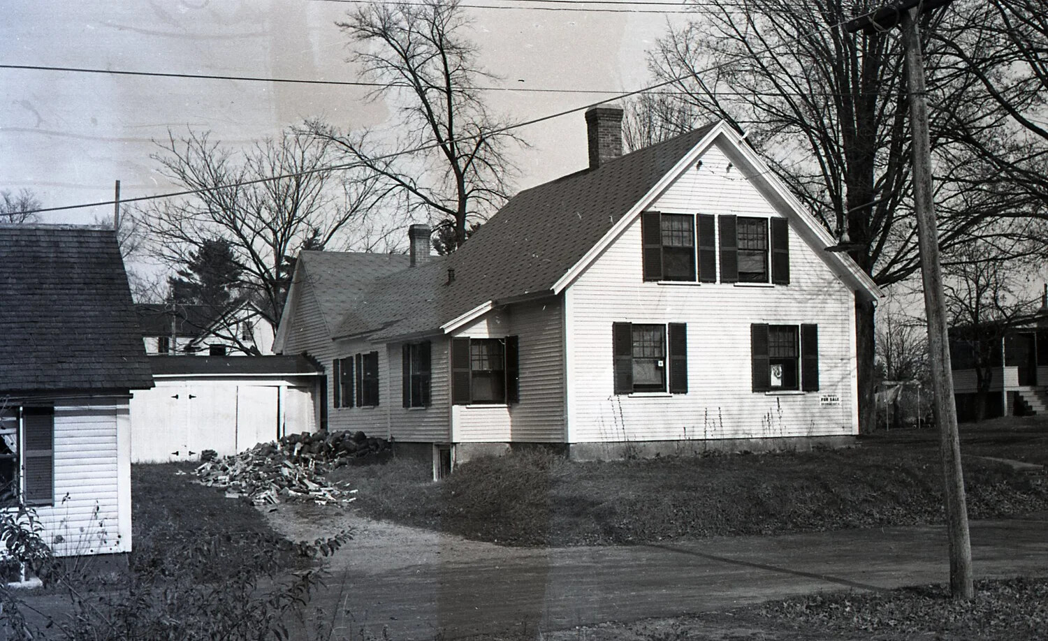 New England Farmhouse with For Sale Sign, Stateside Photograph, WWII Era