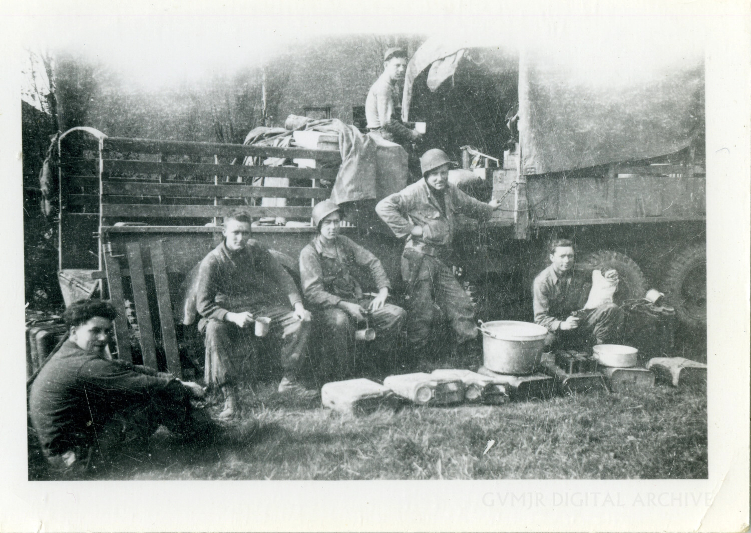Soldiers at Rest Beside a Cargo Truck, European Theater of Operations, WWII (Possibly 101st Airborne Division)