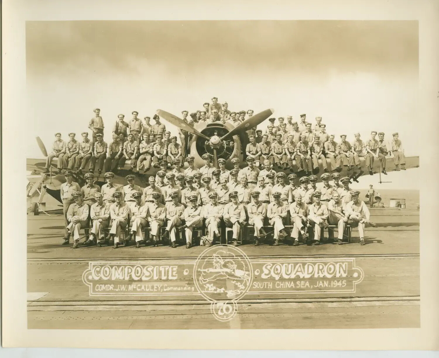 Composite Squadron VC-76 Group Portrait Aboard USS Petrof Bay (CVE-80), South China Sea, January 1945