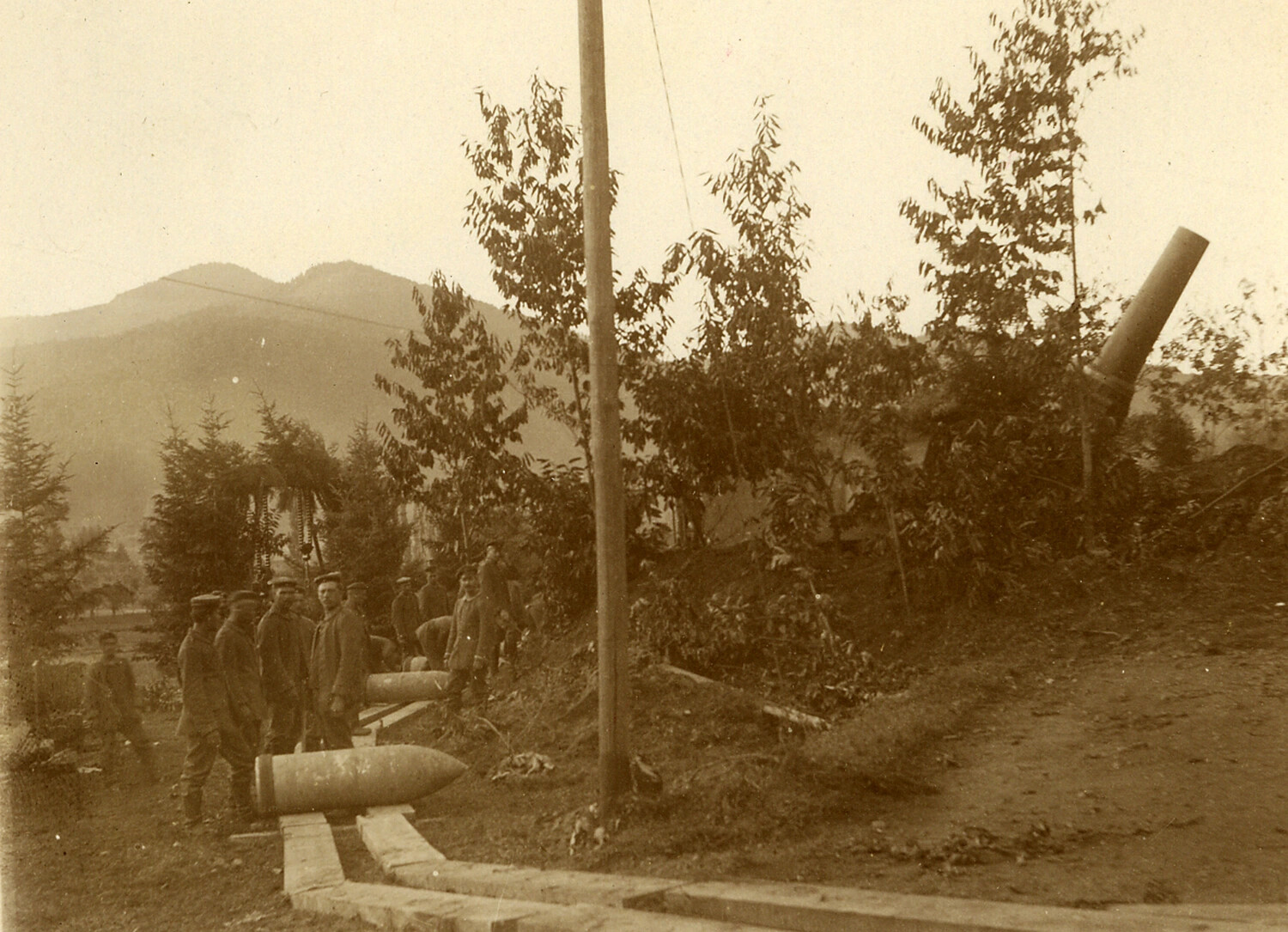 German Heavy Siege Gun Position with Large-Caliber Shells, World War I