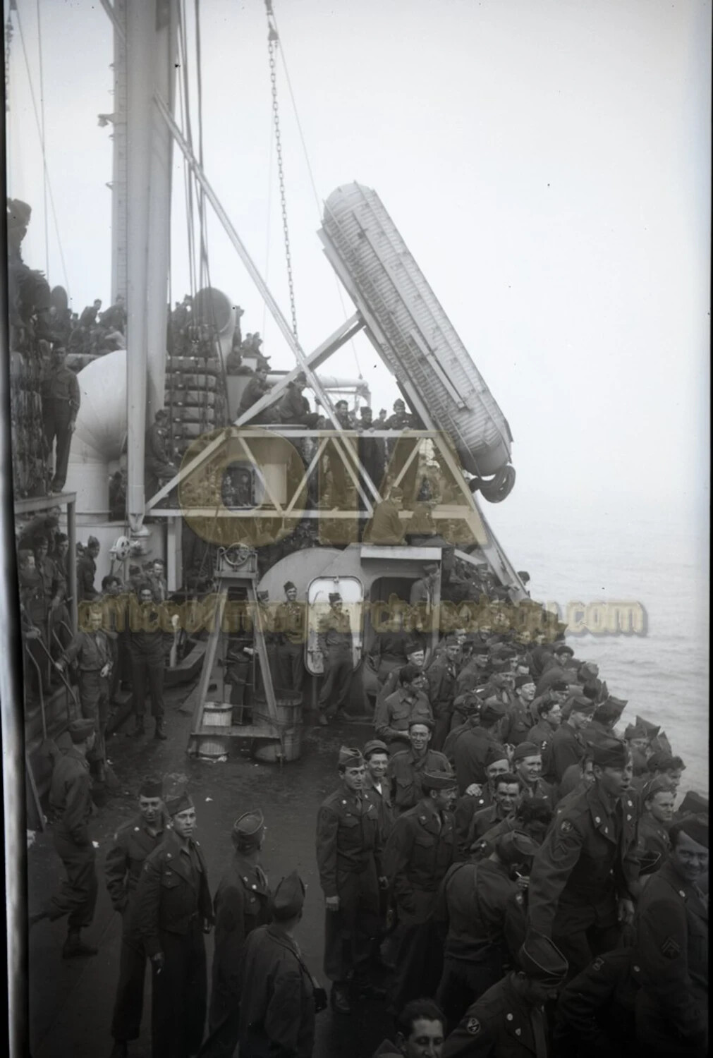 Soldiers Crowd the Deck of a Troop Transport Ship, Bremerhaven Port of Embarkation